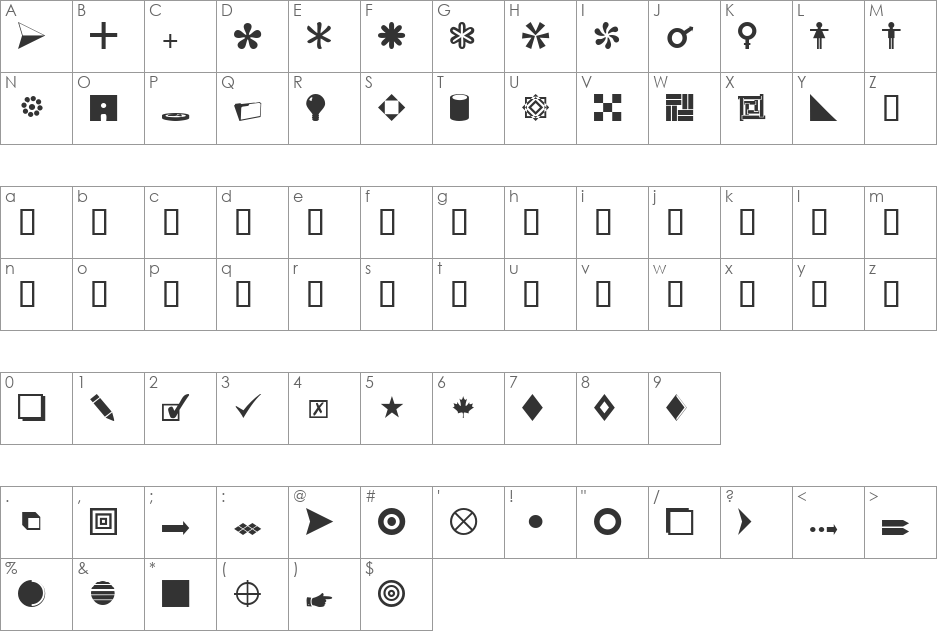 ComboDB font character map preview