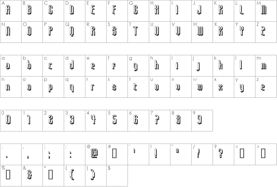 Comdotshadow font character map preview