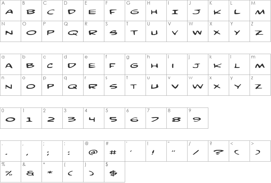 Comic Book Commando Exp font character map preview
