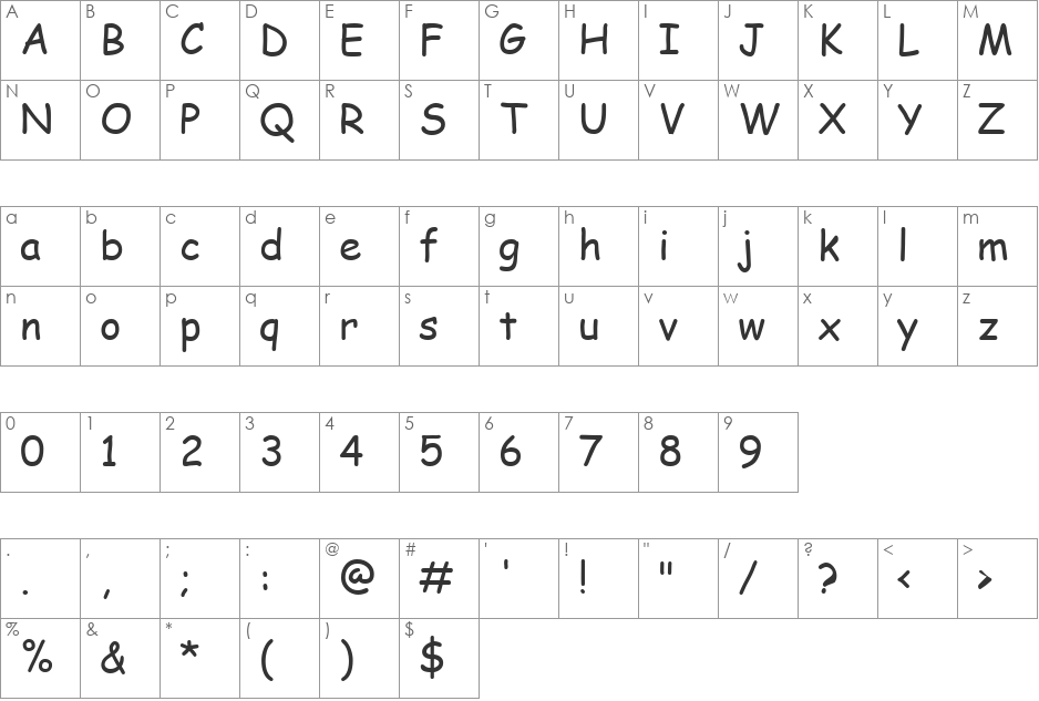 Comic Sans MS font character map preview