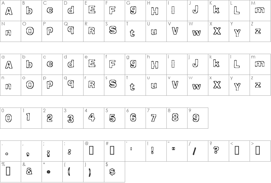 Comicate font character map preview