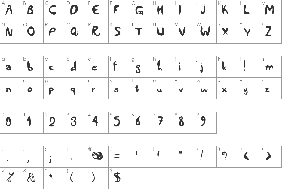 Comiccity font character map preview