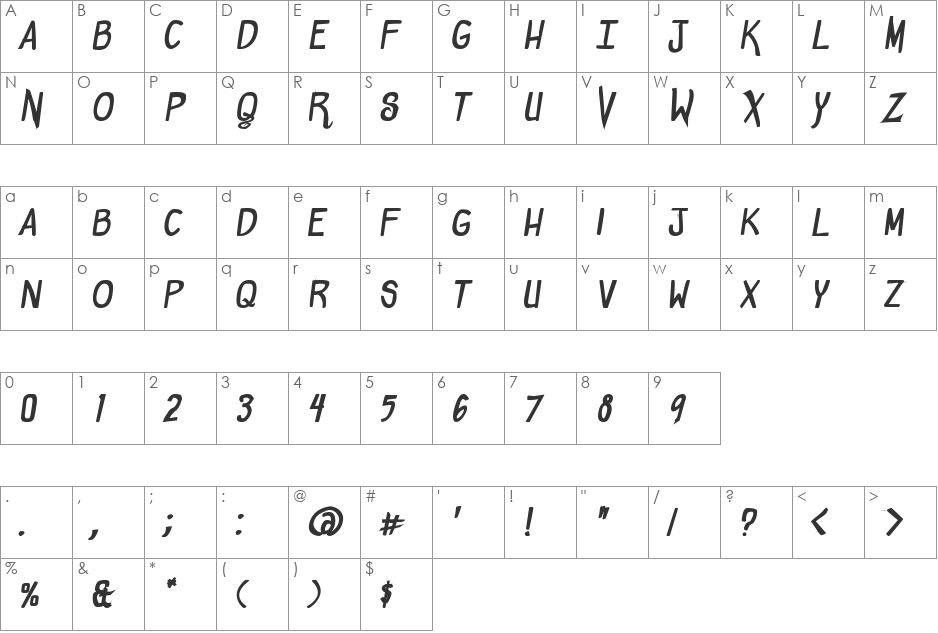 comicdouche font character map preview