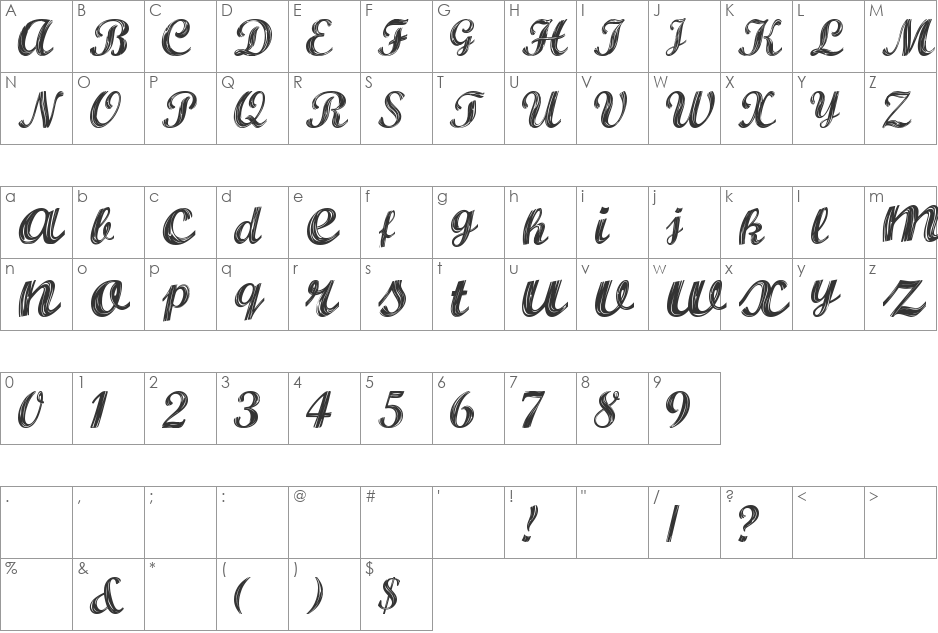 ALBURA font character map preview