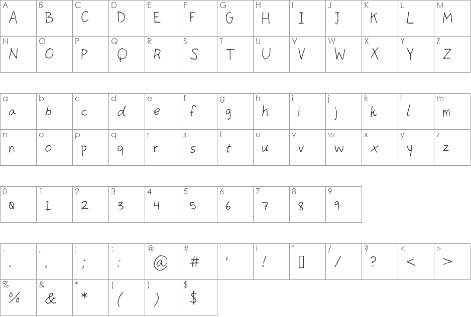 comingkiddo font character map preview