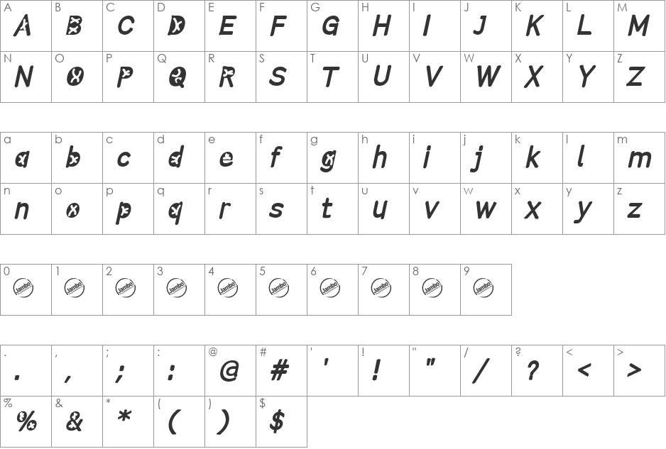 Comistain font character map preview