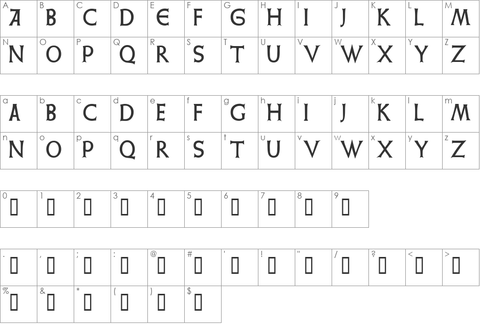 AlcadeCapsSSK font character map preview