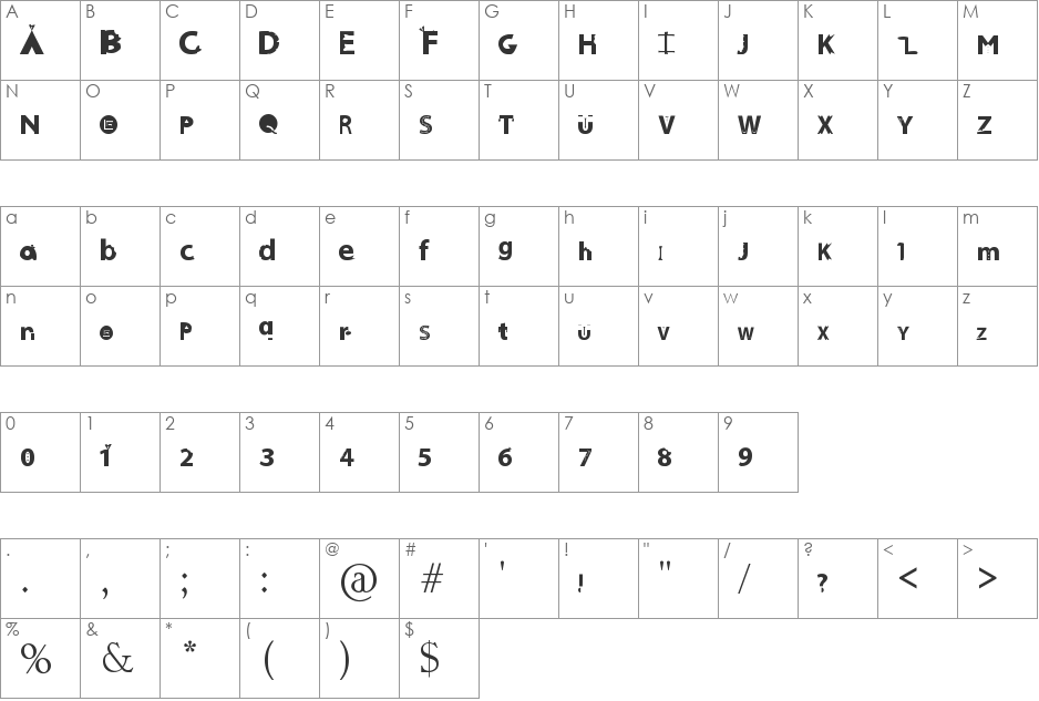 Alcala font character map preview