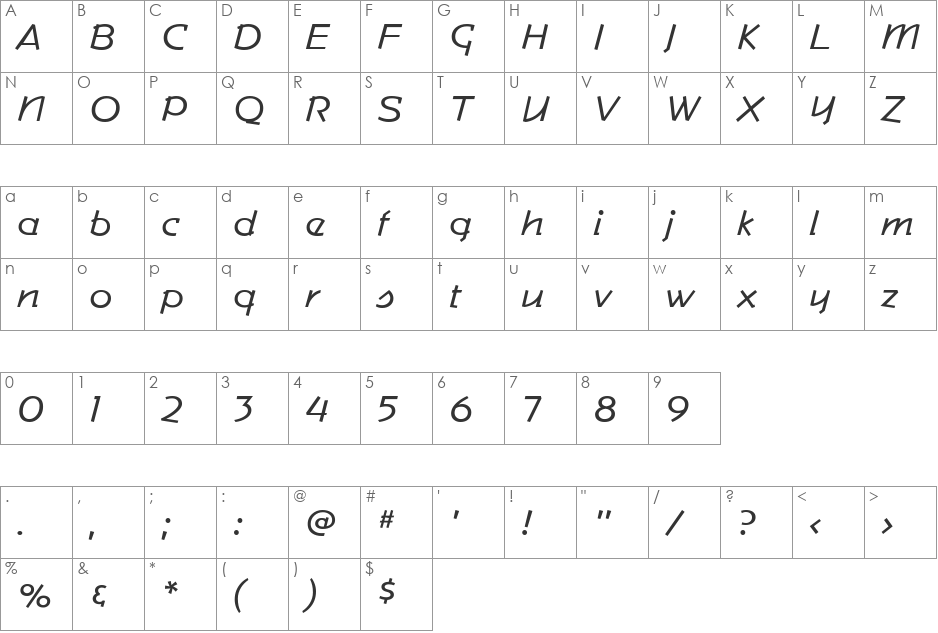 CommerceLean font character map preview