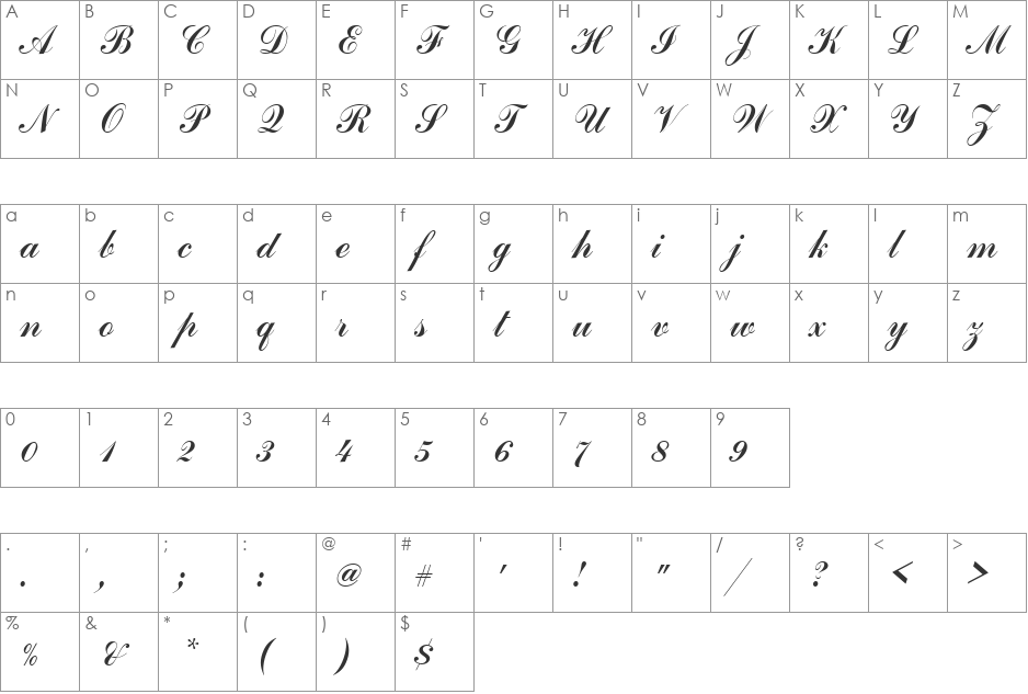 CommercialScrDEE font character map preview