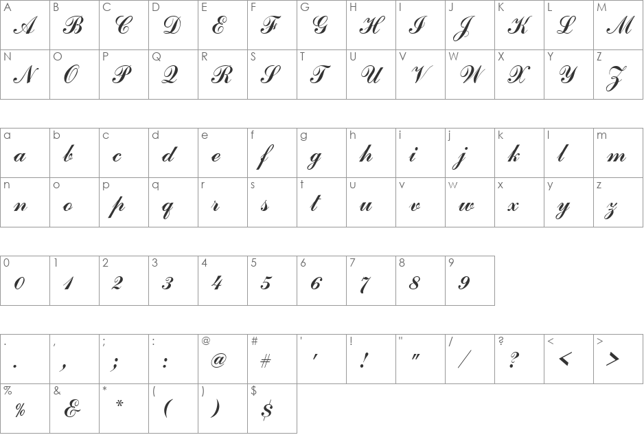 CommercialScrTEE font character map preview