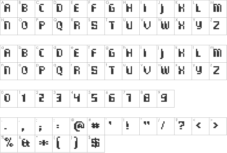 Commo font character map preview