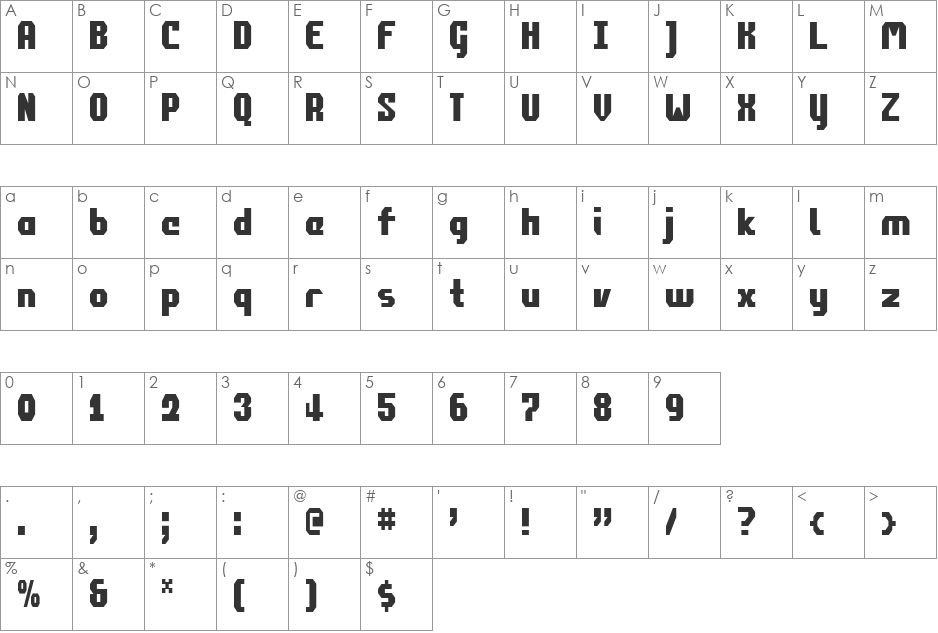 Commonwealth Condensed font character map preview