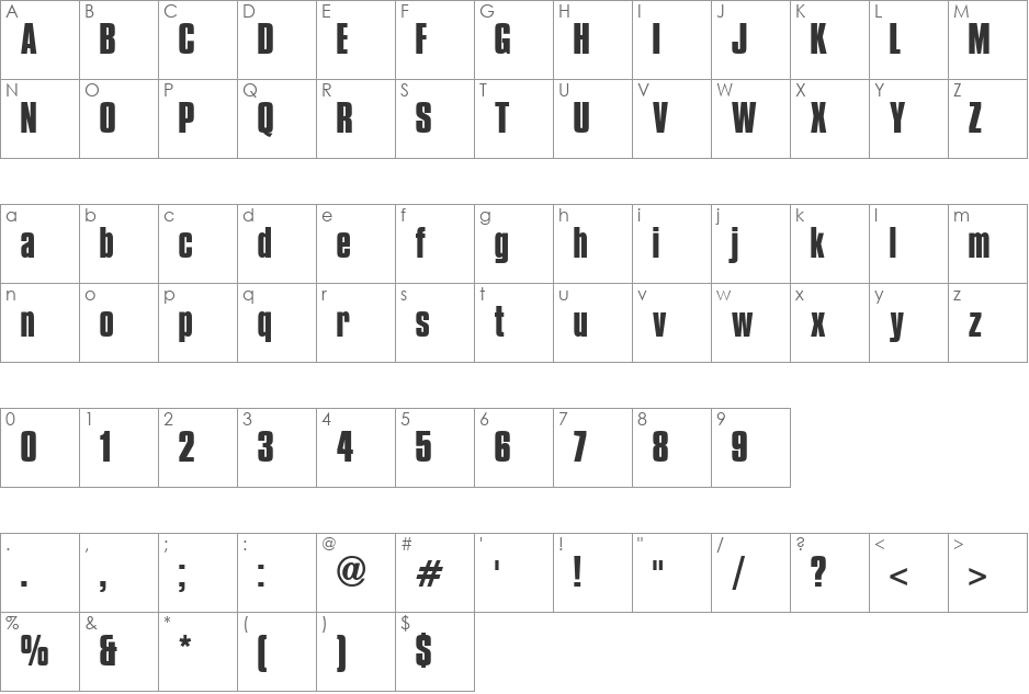 Compacta ICG font character map preview