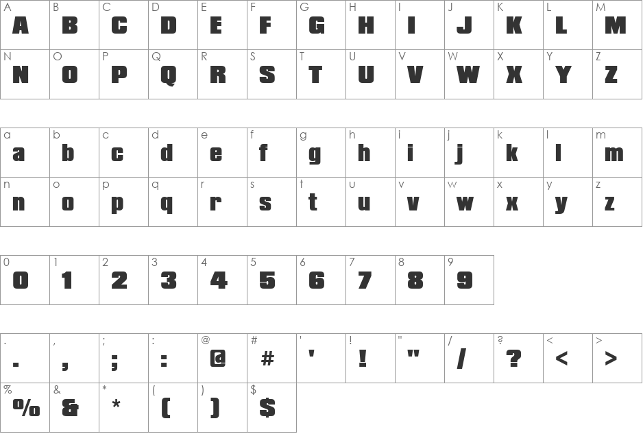 CompactaDEEBla font character map preview