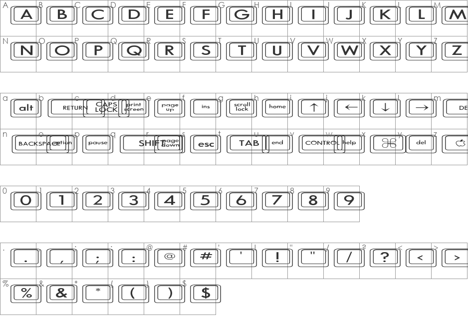 Compkey2 Expanded font character map preview