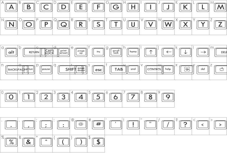 Compkey2 Wide font character map preview