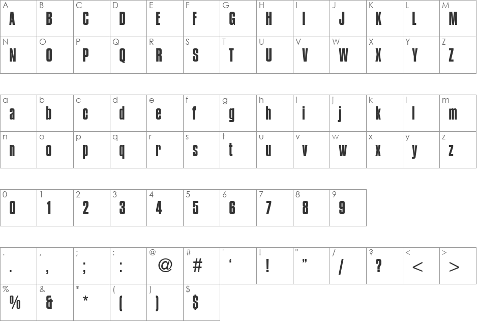 Compressed font character map preview