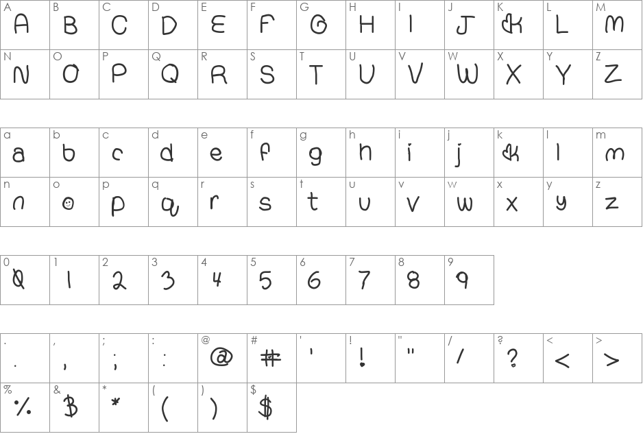 Compressedhand font character map preview