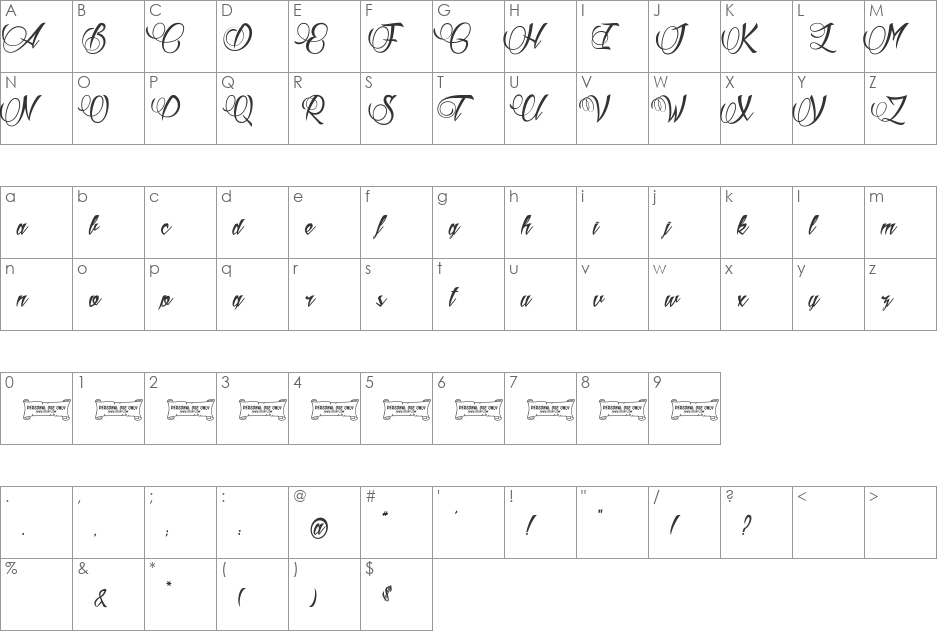 Aldebaran font character map preview