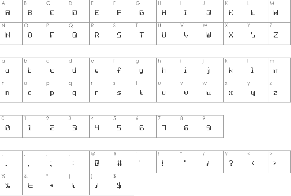 Computer Pixel-7 font character map preview