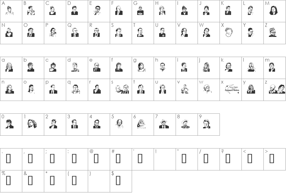 Conan font character map preview