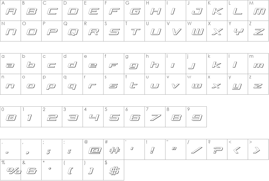 Concielian 3D Semi-Italic font character map preview