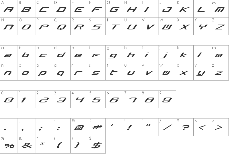 Concielian Break font character map preview