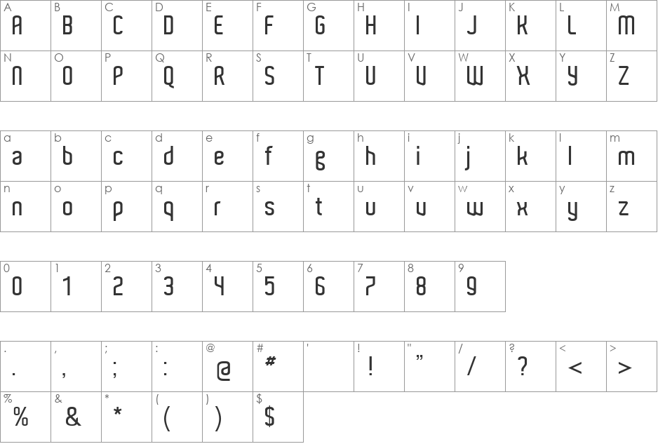 Aldo font character map preview