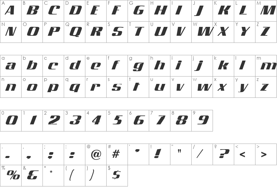 Concorde font character map preview