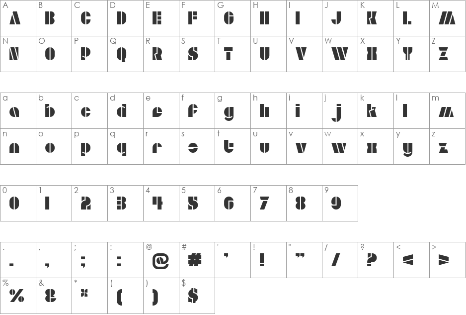 Aldo font character map preview