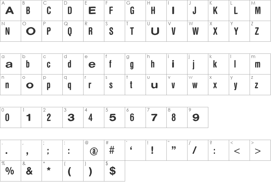 Confusica font character map preview