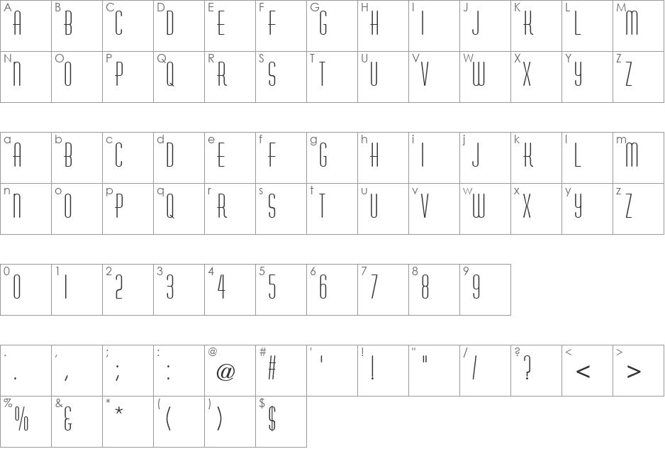 Aldous Vertical font character map preview