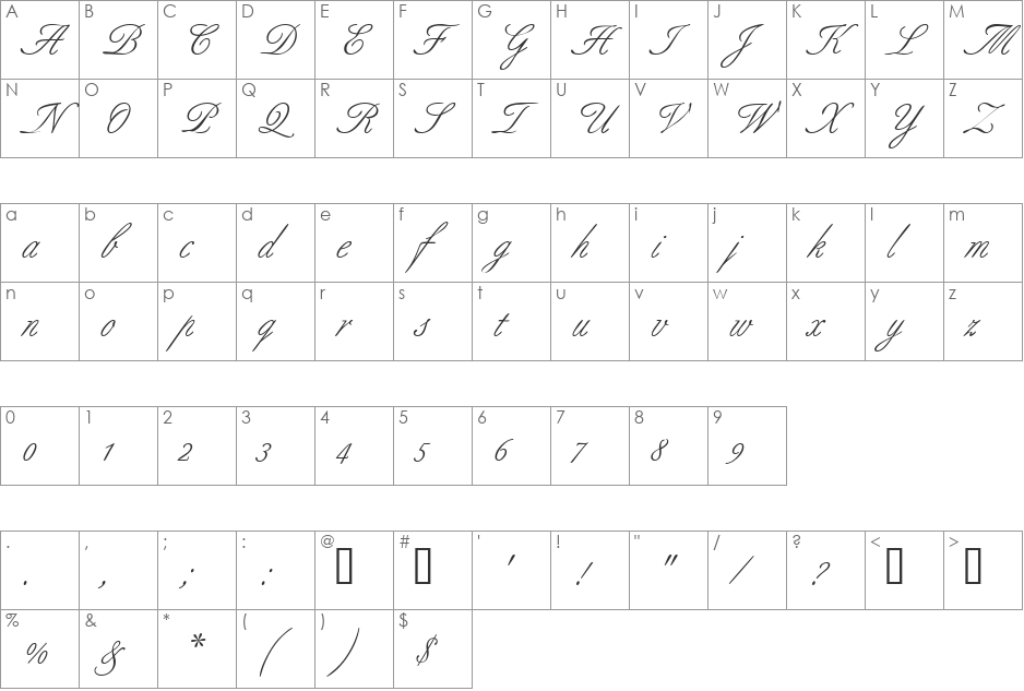 AldridgeScriptSSK font character map preview