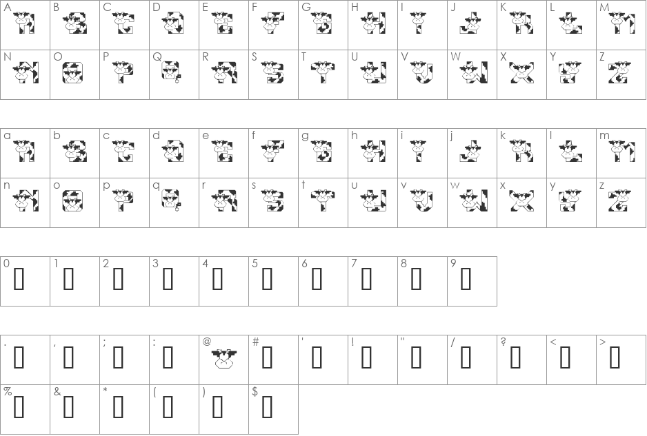 Conrads Cows font character map preview