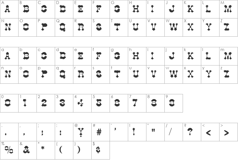 Conson font character map preview