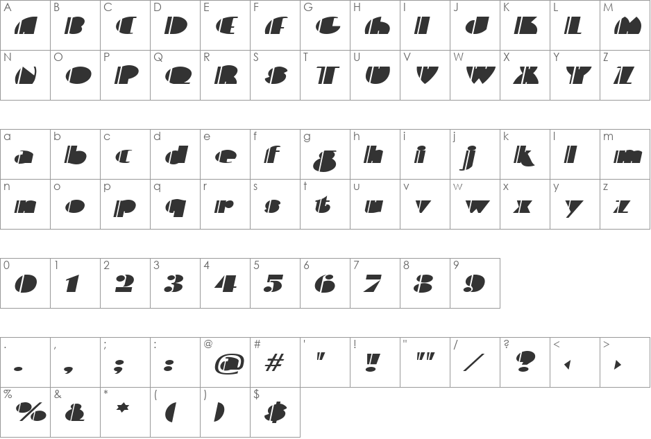 Contemporary font character map preview