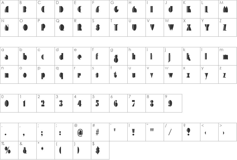 ContemporaryCondensed font character map preview