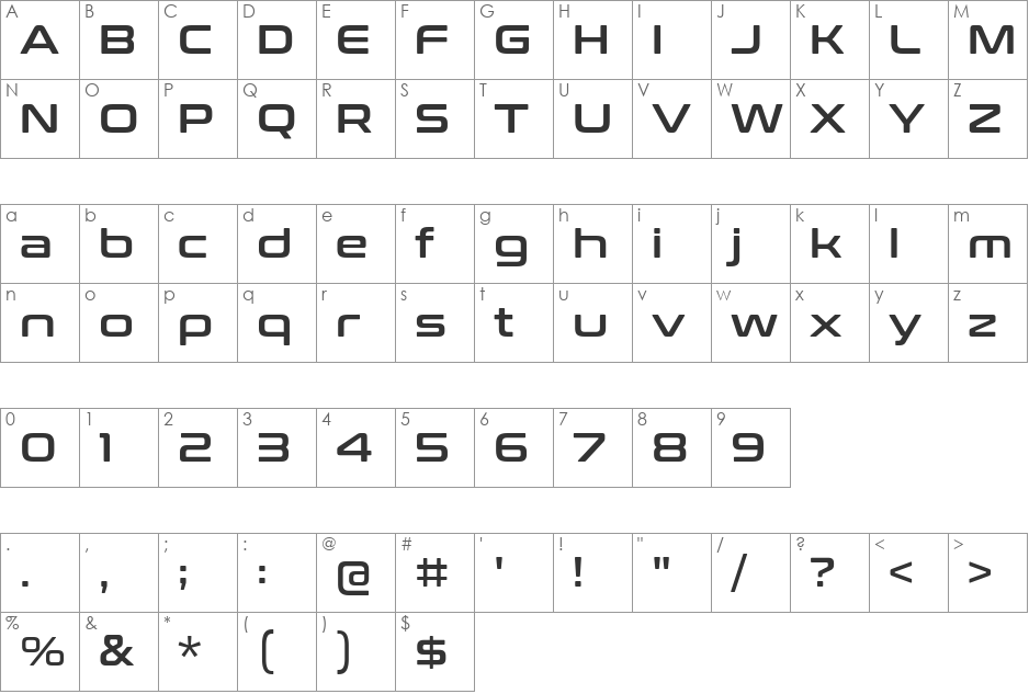 Conthrax font character map preview