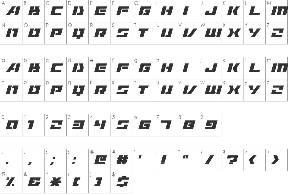 ContinueAL font character map preview