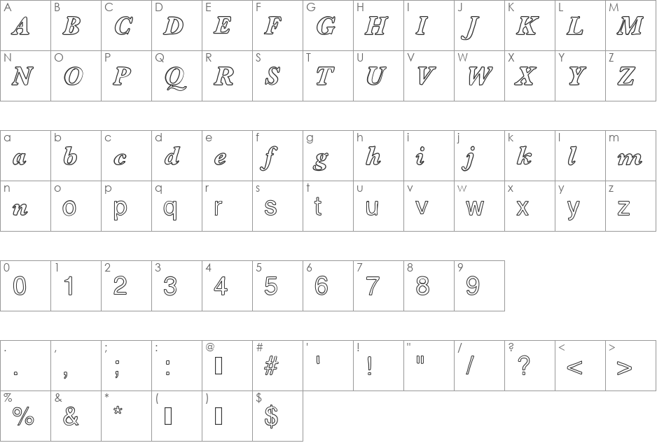 ContourDeLettres font character map preview