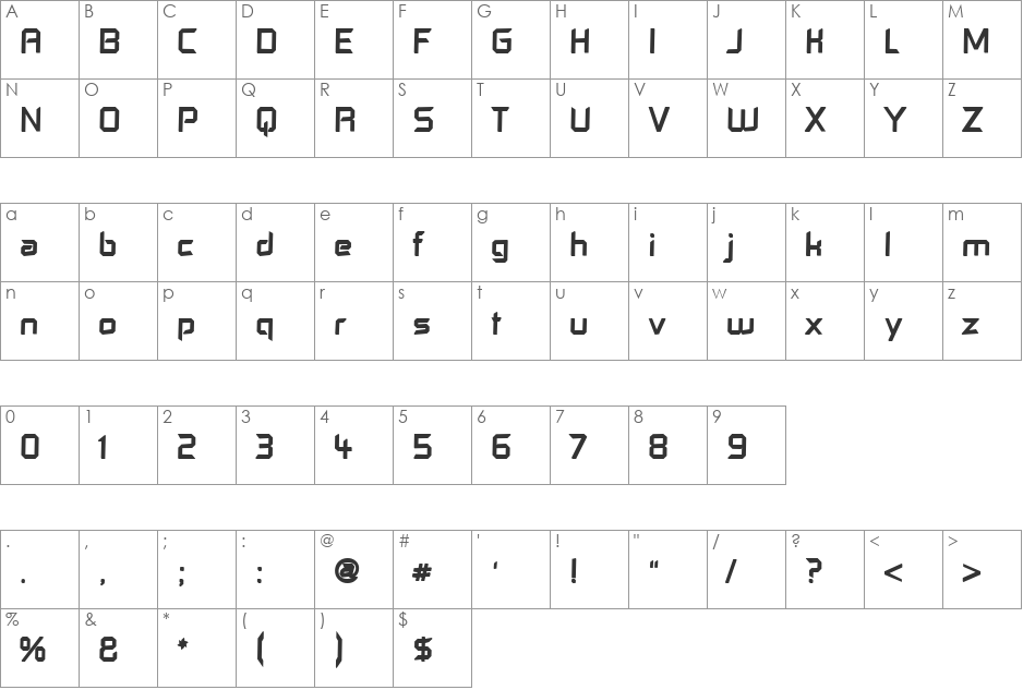 Control Freak Upset font character map preview