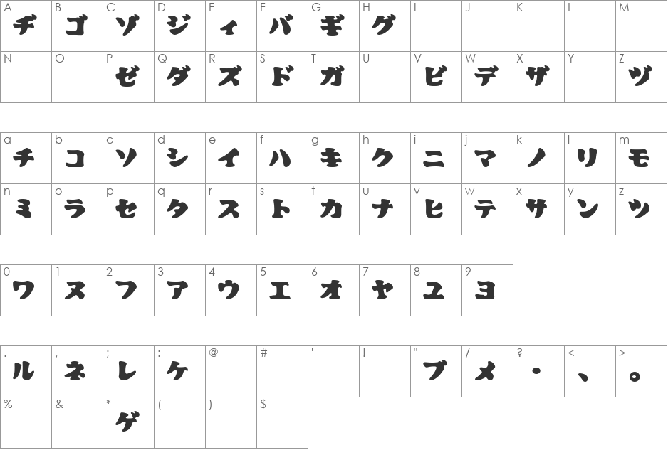 CooberBlackKat font character map preview