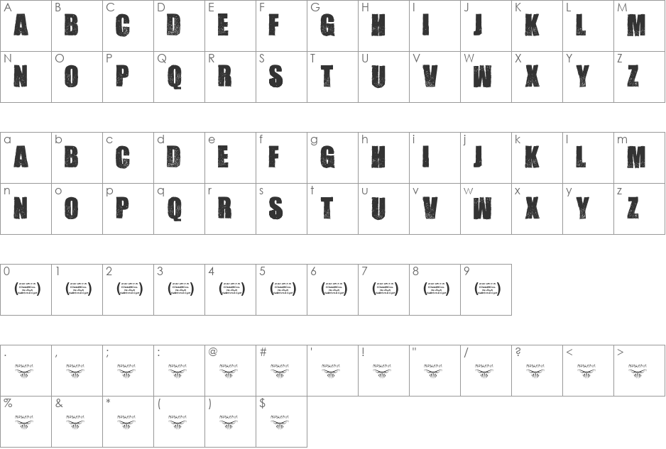 Cook County Jailhouse font character map preview