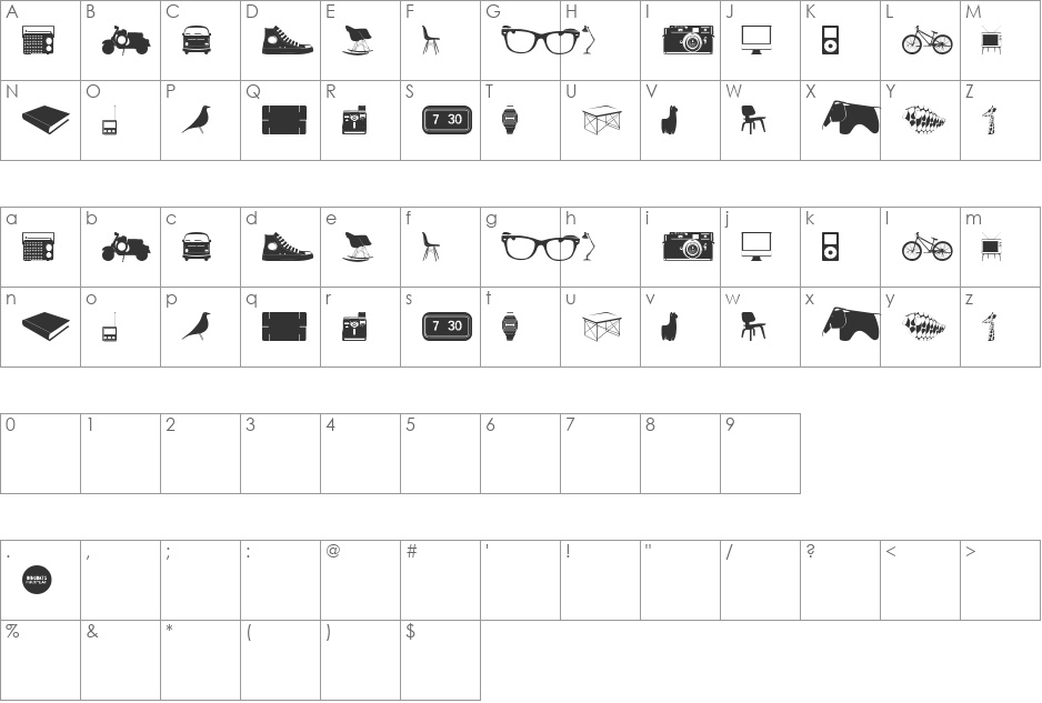 Cool Stuff font character map preview