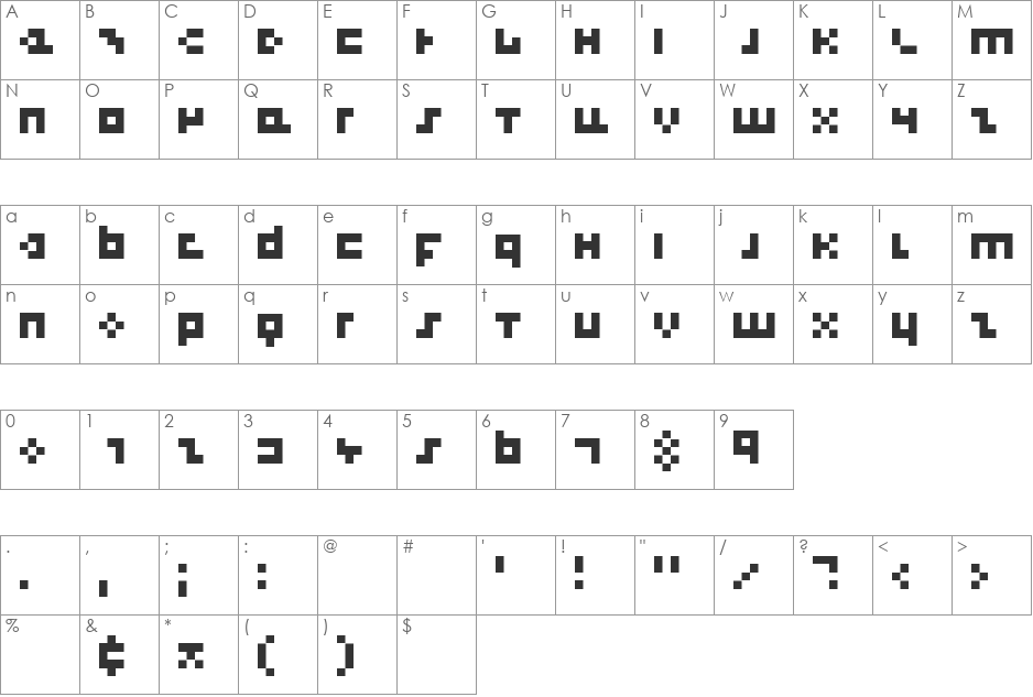 cool three pixels font character map preview