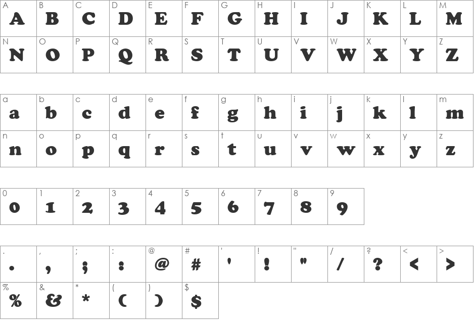 CooperBlaP font character map preview