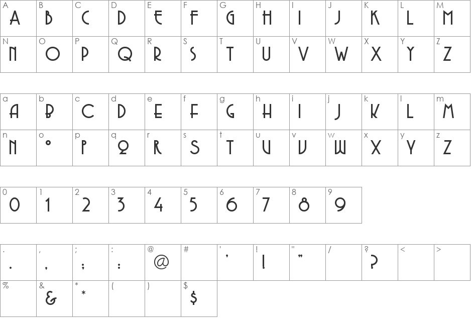 Copasetic font character map preview
