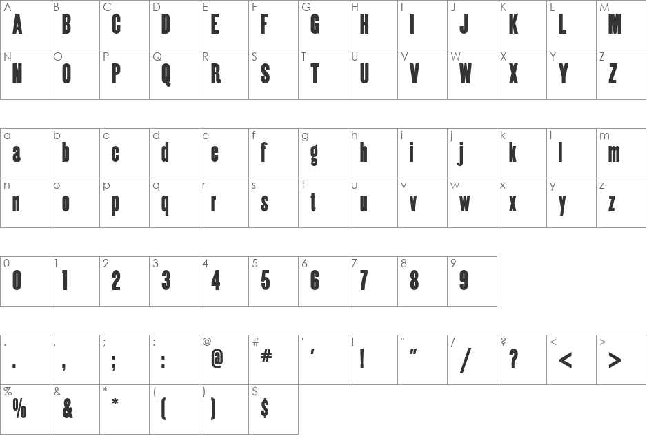 Copper Canyon WBW font character map preview