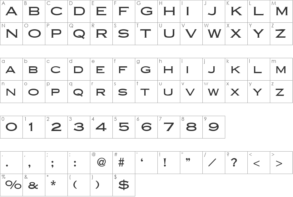 CopperBlackDB font character map preview